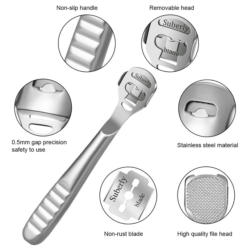 URAQT Stainless Steel Callus Slicer, Foot Scraper, Foot File, Rasp