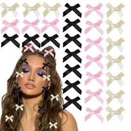 AWOCAN 30 Pieces Bow Hair Clips Mini Hair Bows Hair Band Clips Small Bowknot Barrettes Cute Small Bow Hair Band Alligator Clips Plain Non-Slip for Women (Beige + Pink + Black)