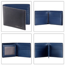 VISOUL Men's Leather Wallet with ID Window, RFID Protection, Genuine Leather Wallet for Men, Black + Blue, Fashionable