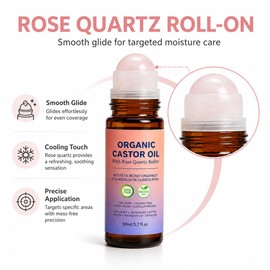 LFuTPm Organic Castor Oil Roll On with Rose Quartz, Hexane Free, 1.7 Fl Oz