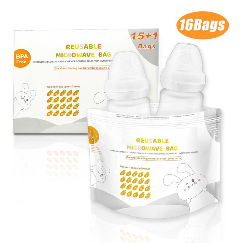16pcs Bimirth Baby Bottle Cleaning Bag Breast Pump Teether Microwave