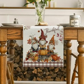 ZCHOMI Fall Gnomes Pumpkin Table Runner 13x72 Inch Autumn Harvest Thanksgiving Kitchen Dinning Table Decoration for Indoor Outdoor Home Party Décor