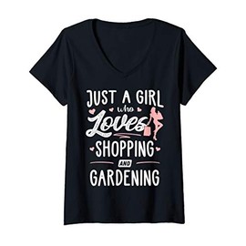 Womens Just A Girl Who Loves Shopping And Gardening Gift Women V-Neck T-Shirt