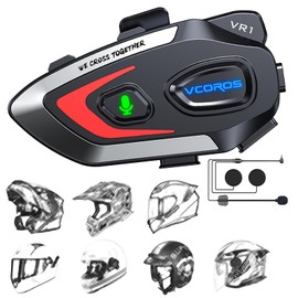 VCOROS VR1 Motorcycle Helmet Headset, Long Battery Life Helmet Speakers with Automatic Answer/Wireless Music/Dual Noise Cancellation/AI Voice Assistant/IPX6 Waterproof (Hard Microphone)