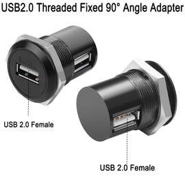QIANRENON USB 2.0 Thread Mounting 90° Angle Adapter USB 2.0 Female to Female Panel Mounting Right Angle Round Connection USB 2.0 Embedded Corner Installation Socket for Data Transfer 5 V 1 A Charging