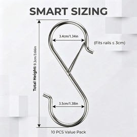 LUCTHY 10 Pcs S Hooks with Safety Buckle, Silver Heavy Duty Hanging Hooks