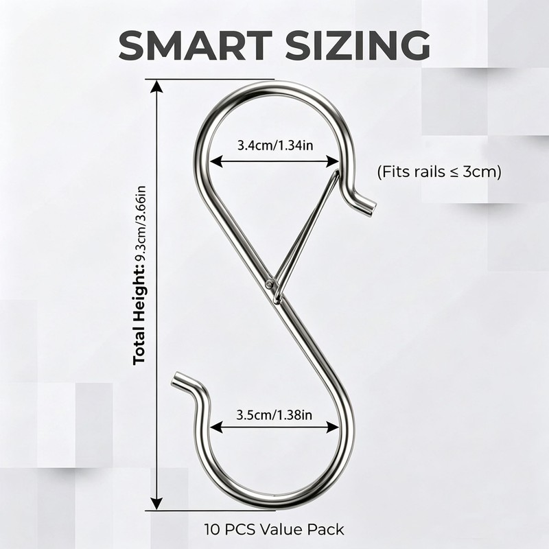 LUCTHY 10 Pcs S Hooks with Safety Buckle, Silver Heavy