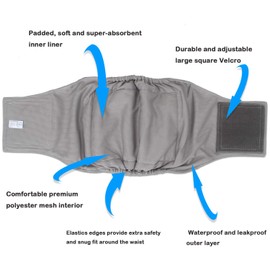 Teamoy 3 Pack Male Dog Diaper Wrap with Gray Lining, Washable Puppy Belly Bands, Super-Absorbent and Comfortable(XS,7"-9" Waist)