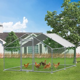 MEETWARM Large Metal Chicken Coop Run, Walk-in Enclosure Poultry Hen Run House, Spire Shaped Chicken Pen with Waterproof & Anti-UV Cover for Outdoor Farm Use(9.8' L x 13.12' W x 6.56' H)
