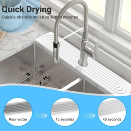 Weidllys Faucet Mat for Kitchen Sink - 24'' Long Diatomite Fast Drying Stone Sink Tray, Super Absorbent, Prevents Moisture Buildup - Faucet Splash Guard for Bathroom Counter [White, 23.6" x 3.9"]