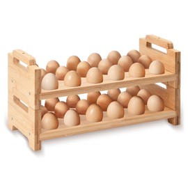 2-Tier Wooden Egg Holder - Egg Basket For Gathering Fresh Eggs, Layer Egg Tray Holder Countertop For 18 Eggs,Tier Egg Organizer For Farmhouse Kitchen Refrigerator Fits Duck, Turkey, Chicken Eggs