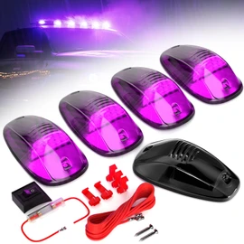 PSEQT 5Pcs 24LED Cab Roof Top Marker Running Clearance LED Lights Purple with Smoked Lens Compatible with Dodge Ram Pickup Trucks 1500 2500 3500 4500 5500 (2003-2018)