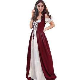 Abaowedding Renaissance Costume Women Medieval Dress Renaissance Pirate Irish Ren Faire Dresses Burgundy L-XL