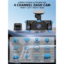 4K Dash Cam, Dashcam Front and Rear, Car Camera 4 Channel, 4K/2K UHD Dash Camera for Cars, Dash Cam Built-in 5GHz WiFi GPS Voice Control, Night Vision, with 64GB Card, 24H Parking Mode V50