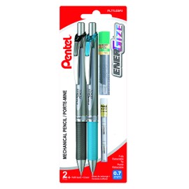 Pentel EnerGize Retractable Mechanical Pencil, 0.7mm Medium Point, Lead Refill Tube with 12 Refills, and Eraser Refills, PL77LEBP2, 2 Pack