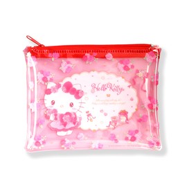 MENBLY Japan San-rio Clear Flat Mini Pouch 2-Pack - Flower Pattern Makeup/Cosmetic Bag - Compact & Durable - Ideal for Coins, Cards, Cosmetics, Stationery (Kitty)