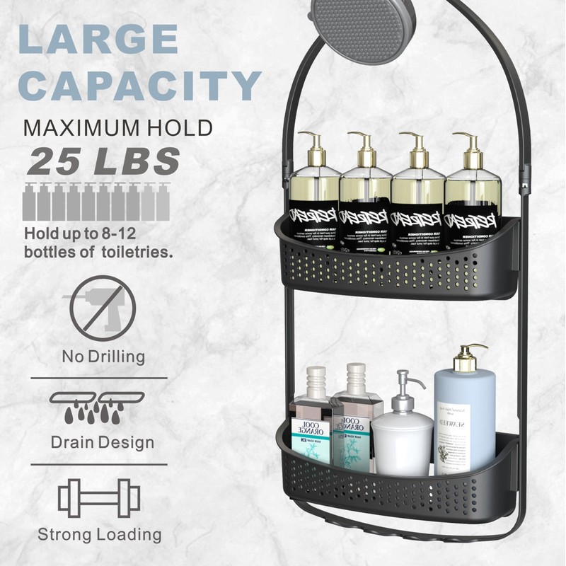 EMT ETRENDS Shower Caddy Hanging, Anti-Swing Shower basket over showerhead