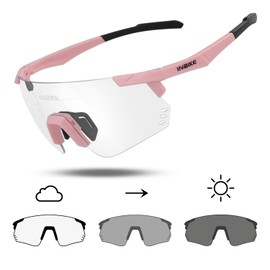 INBIKE Photochromic Cycling Glasses for Men/Women, Polarized UV400 Protection Sports Sunglasses TR90 for Road/Mountain Biking, Running, Fishing Pink