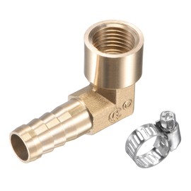 uxcell Brass Hose Barb Fitting Elbow 10mm x G1/4 Female Thread Right Angle Pipe Connector with Stainless Steel Hose Clamp