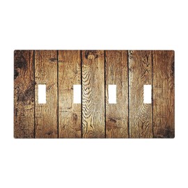 Rustic Brown Wood Natural Wooden Light Switch Covers Quad Toggle 4 Gang Wall Plate Decorative Switch Plates Electrical Faceplate for Bedroom Home Decor