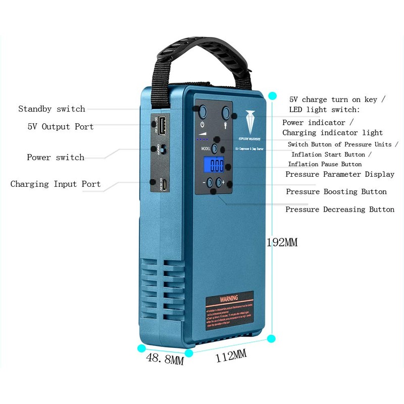 Jump Starter with air Compressor & Mobile Power Support Automatic
