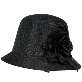 Unbranded STRAW BUCKET HATS W/ FLOWER - BLACK - HT-HT2332BK
