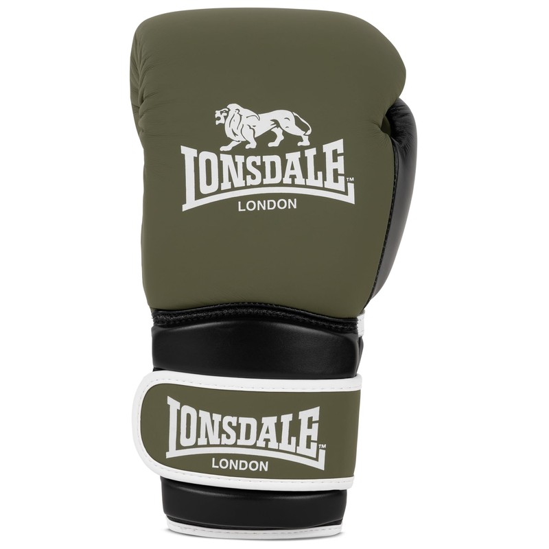 Lonsdale Barford Leather Boxing Gloves Olive/Black/White 12 oz