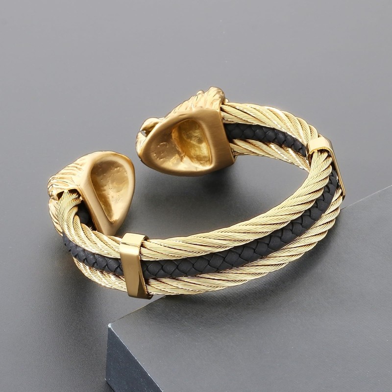 Klapgo Men's Gold Bracelet Viking Lion Head 316 Stainless Steel