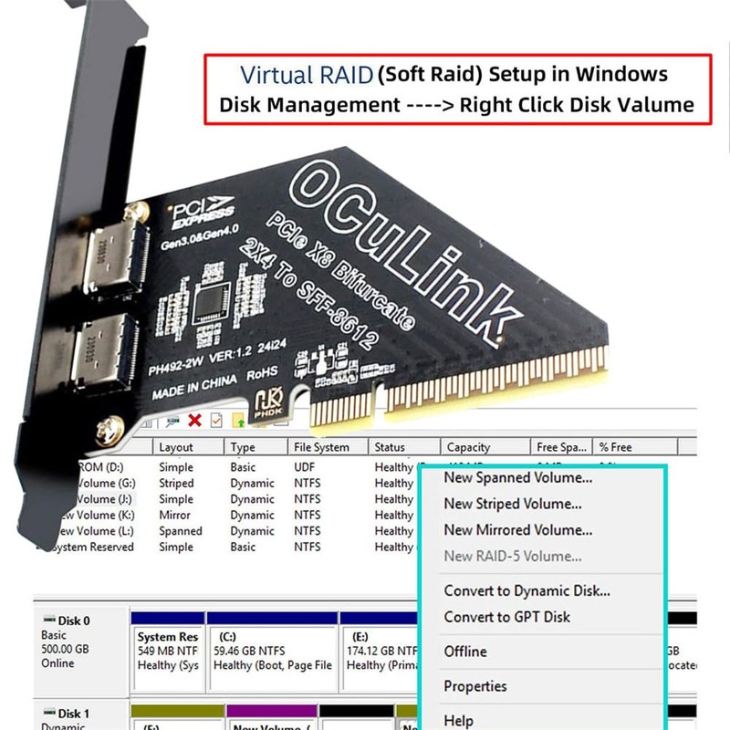 Xiwai PCI-Express 4.0 8X PCIE Detachable to Dual Oculink 4X