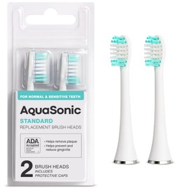 AquaSonic Standard Replacement Brush Heads | ADA Accepted | for Normal & Sensitive Teeth | Compatible with Many AquaSonic Toothbrush Handles (2 Pack White)