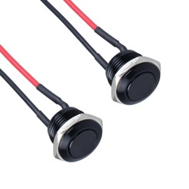 DMWD 2pcs 16mm Ultra Short Metal Waterproof Momentary Push Button Switch Black Shell 5/8" Mounting Hole 12V 24V 110V (ON)-Off 2Pins 1NO Flat Head