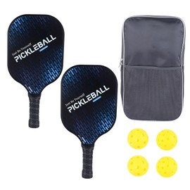 2Pcs Pickle Ball Paddles Durable Carbon PE Comfortable Grip Light Weight Pickle Ball Set with 4 Balls for Outdoor Home Black and Blue