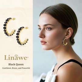 Linawe Black Gold Chunky Hoop Earrings for Women Trendy, Hypoallergenic Cubic Zirconia Rhinestone Huggie Hoop Earrings, Thick Large Hoop Imitation Diamond Crystal Sparkly Hoops