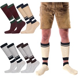 4 Pairs Lederhosen Socks German Oktoberfest Socks for Men Loferl Traditional Bavarian Lederhosen Socks Long Embroidered Cotton Loferl Costume Calf Warmer for Men