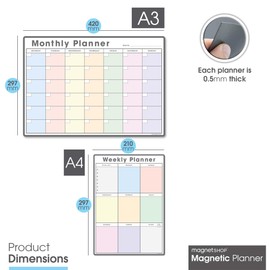TMS Magnetic Weekly Planner and Monthly Calendar Set | Whiteboard for Organising Your Week, To Do List, Shopping and Meal Planning | for Home, Office, School | with 4 Magnetic Dry Wipe Pens