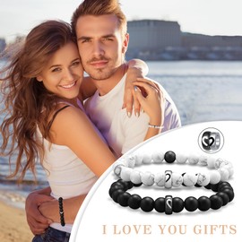 Sistble Pinky Promise Bracelet, Promise Gifts for Boyfriend Matching Bracelets Heart Love You Gifts for Him Black White Beaded Bracelets for Men Birthday Anniversary Friend Gift Jewelry