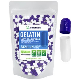 XPRS Nutra Size 2 Empty Capsules - 500 Count Empty Gelatin Capsules - Empty Pill Capsules - DIY Capsule Filling - Pure Bovine Pill Capsules Empty Gel Caps (Purple/White)