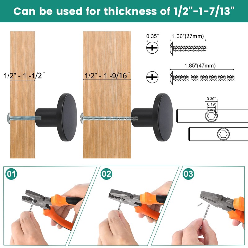 10 Pack Round Cabinet Knobs(Matte Black,1.26" Diameter) Kitchen Drawer Knobs,Bathroom