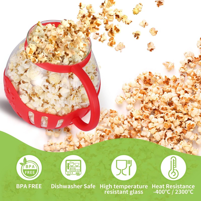 MMUGOOLER Glass Microwave Popcorn Popper, 2.25QT Original Popcorn Jar with