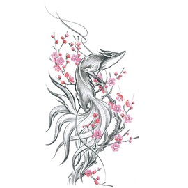 Sakura Fox5 Temporary Fox Tattoo Animal Tattoos Cherry Blossom Tattoos Fake Tattoos 5 Sheets