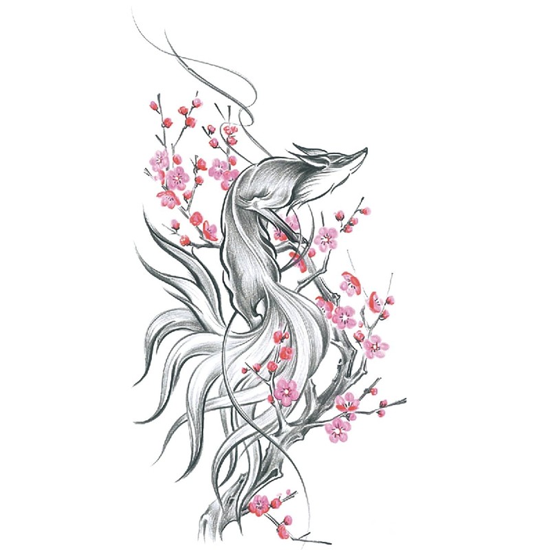 Sakura Fox5 Temporary Fox Tattoo Animal Tattoos Cherry Blossom Tattoos