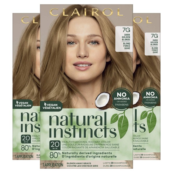 Clairol Natural Instincts Demi-Permanent Hair Dye, 7G Dark Golden Blonde Hair Color, Pack of 3