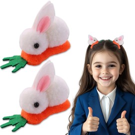 HIFANMM Easter Hair Clips for Girls, 2pcs White Bunny Hair Accessories Cute Cartoon Baby Hair Alligator Barrettes 3D Rabbit Carrot Hairpins Toddlers Kids for Party Princess Cosplay Decoration