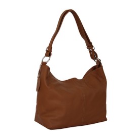 AMBRA Moda Women's Leather Handbag/Shoulder Bag/Cross-Body Hobo Bag, GL005 - cognac brown, size: m