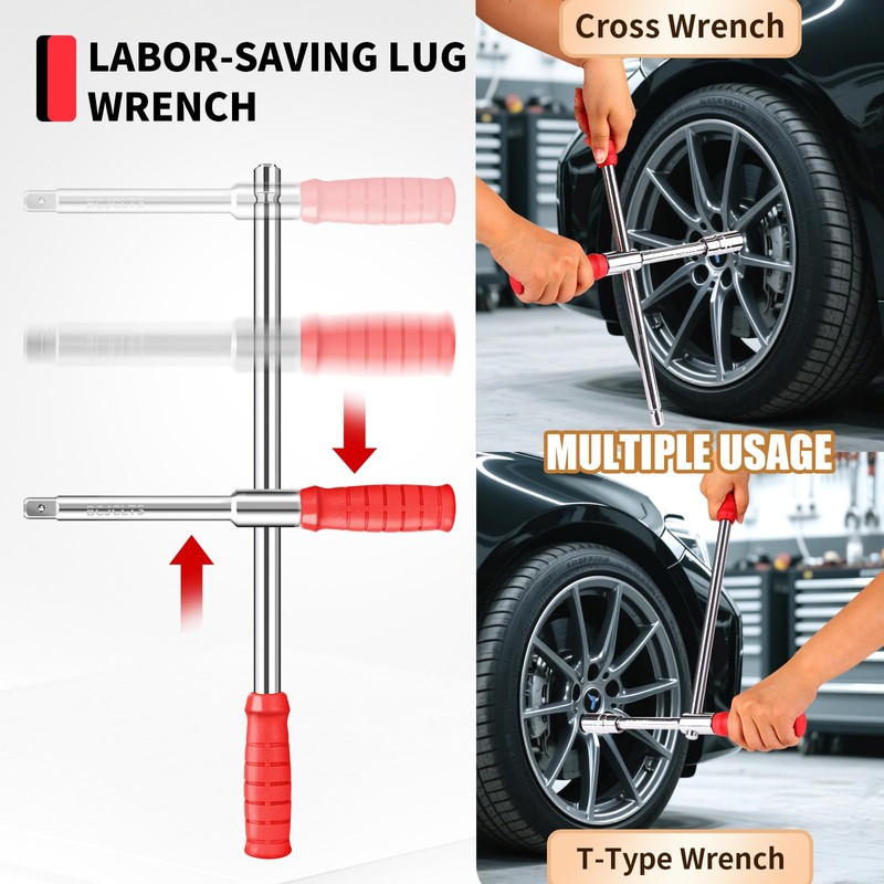 BCJCLTS Lug Wrench, Tire Wrench With 1/2-Inch Drive and 2PCS