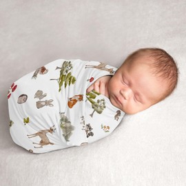 Sweet Jojo Designs Woodland Forest Animals Boy Girl Unisex/Gender Neutral Baby Swaddle Blanket Infant Newborn Lightweight Jersey Stretchy Receiving Security Stroller Cover Green Brown Bear Watercolor