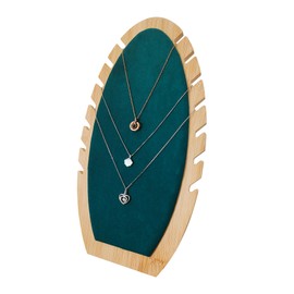 TINGSING Large Necklace Display Stand 7 Slots Wood Necklace Holder with Velvet Padded Vertical Jewellery Display Stand Hanging Jewellery Tower Long Chain Jewelry Organizer Rack for Pendant, Green