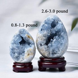 FZBHRO Natural Blue Celestite Geode Egg Healing Crystal Stone Collection Mineral Specimen with Stand Home Office Decor 4.0-4.4 Pound