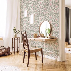 YXTII Peel and Stick Wallpaper Pink Floral Damask Wallpaper Retro Wallpaper Victorian Wallpaper Self Adhesive Wallpaper for Bedroom Decorative Self Adhesive Shelf Drawer Liner