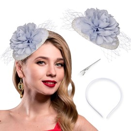 Bohend Fascinator Hat Flower Veil Vintage Derby Hats Tea Party Wedding Hair Accessories with Pearl for Women and Girls, purple